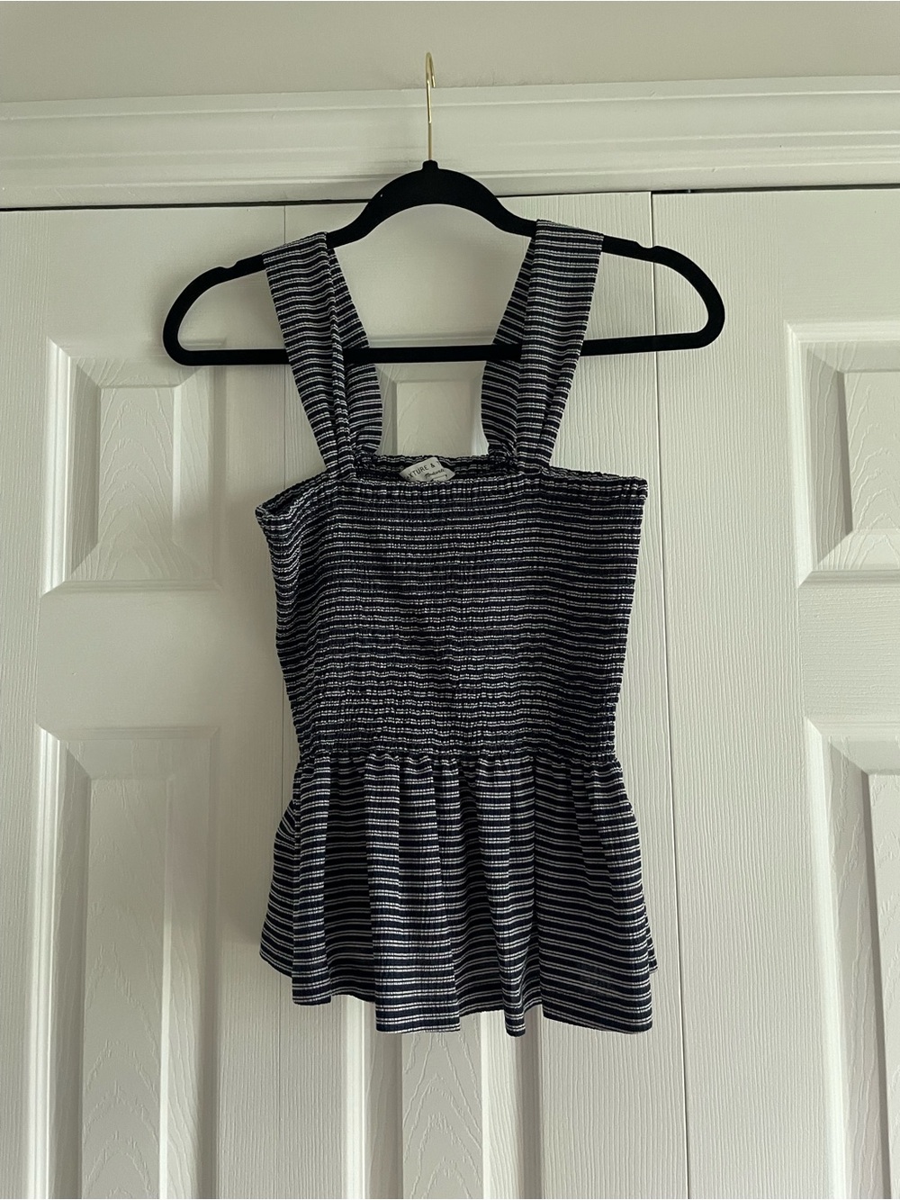 Madewell Navy and White Striped Smocked Tank Top